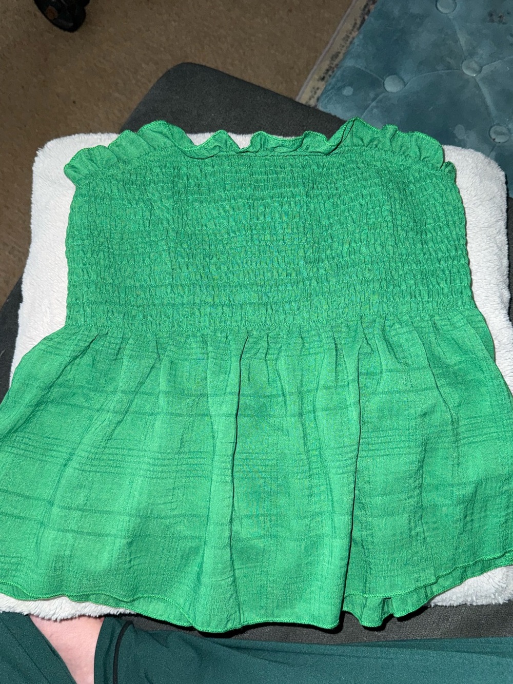 Green Smocked Strapless top - Picture 2 of 3